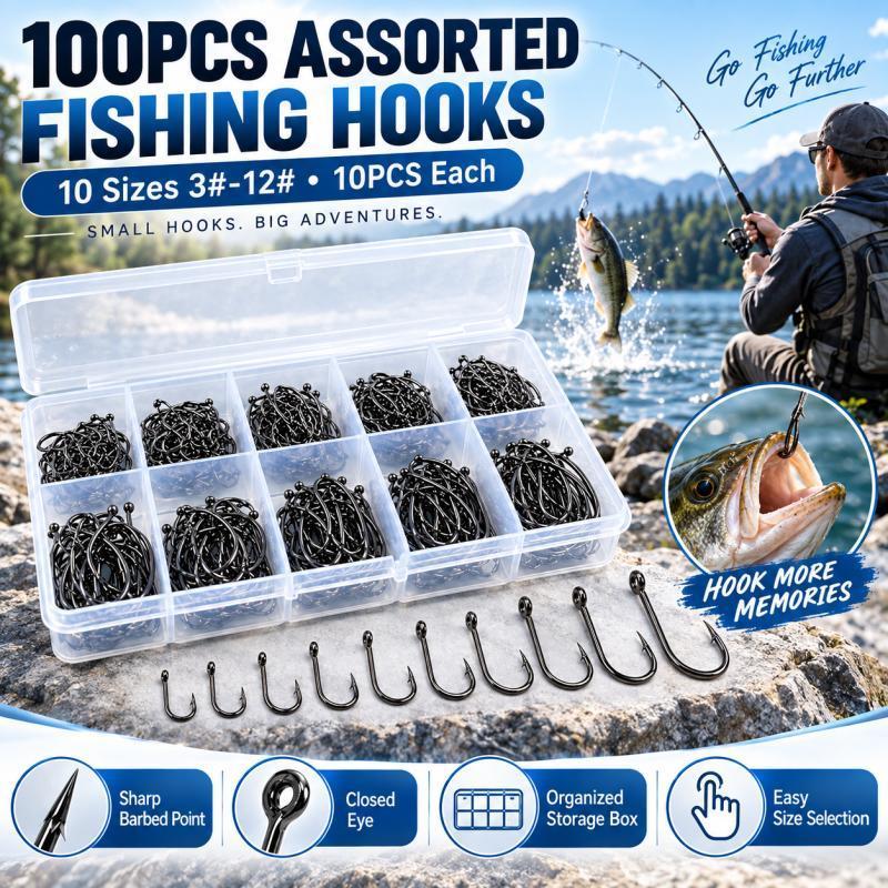 Fishing Hook Assortment - 100 Adet Dikenli Balıkçılık Kancası Seti,